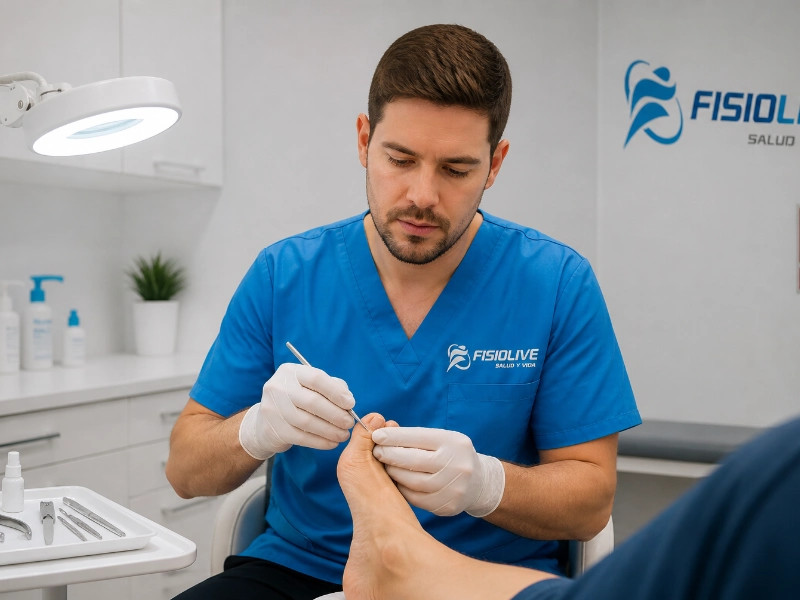 Podologo en Valladolid realizando tratamiento profesional del pie en clinica FisioLive